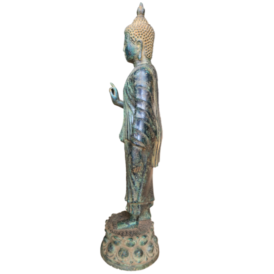 Buddha Standing Abhaya Protection Statue 44.45x11.43x11.43cm Bronze