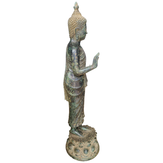 Buddha Standing Abhaya Protection Statue 44.45x11.43x11.43cm Bronze